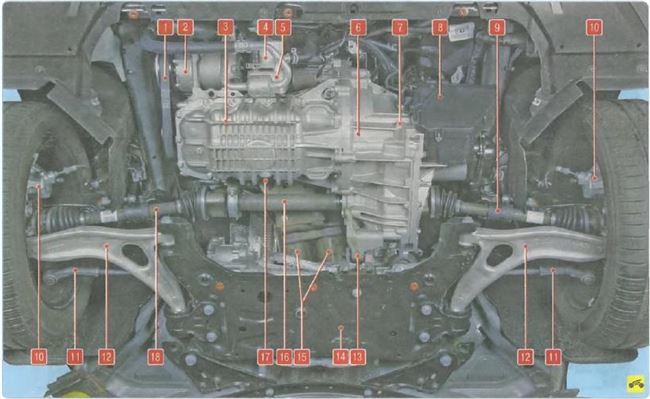 Расположение узлов и агрегатов Форд Фокус 1